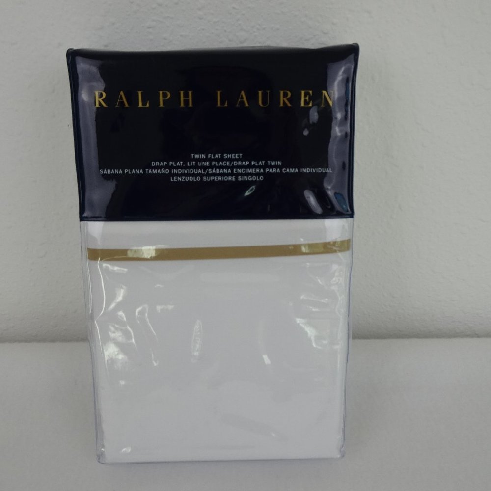 RALPH LAUREN TWIN Luxury Flat Sheet White Palmer Percale 464 Thread Count
